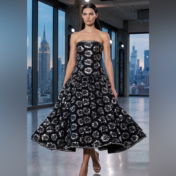 Dresses & Skirts - Mommy and Me Boutique Black and Silver Floral Strapless Dress